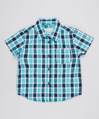 Camisa-Infantil-Estampada-Xadrez-com-Bolso-Manga-Curta-Verde-Agua-9378801-Verde_Agua_1