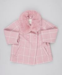 Casaco-Infantil-Estampado-Quadriculado-com-Pelo-Removivel-Rosa-9433620-Rosa_1