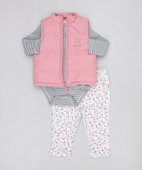 Conjunto-Infantil-de-Body-Listrado-Manga-Longa-Cinza---Colete-Puffer-Rosa---Calca-Estampada-Floral-em-Moletom-Branca-9450982-Branco_1