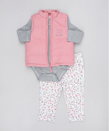 Conjunto-Infantil-de-Body-Listrado-Manga-Longa-Cinza---Colete-Puffer-Rosa---Calca-Estampada-Floral-em-Moletom-Branca-9450982-Branco_1