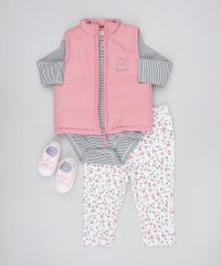 Conjunto-Infantil-de-Body-Listrado-Manga-Longa-Cinza---Colete-Puffer-Rosa---Calca-Estampada-Floral-em-Moletom-Branca-9450982-Branco_3