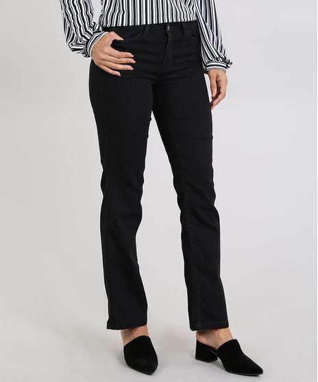 Calca-Jeans-Feminina-Reta-Cintura-Media-Preta-9417808-Preto_1