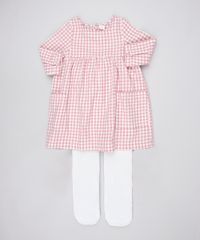 Vestido-Infantil-Estampado-Xadrez-Manga-Longa----Meia-Calca-Rosa-9450985-Rosa_1