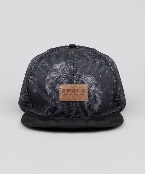 Bone-Masculino-Aba-Reta-Estampado-de-Folhagem-com-Suede-Preto-9571549-Preto_1