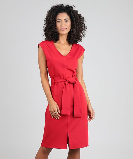 Vestido-Feminino-Curto-com-Pespontos-e-Faixa-para-Amarrar-Vermelho-9571957-Vermelho_1
