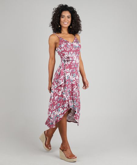 Vestido-Feminino-Midi-Mullet-Estampado-Floral-com-Argola-Alcas-Finas-Vinho-9572450-Vinho_1