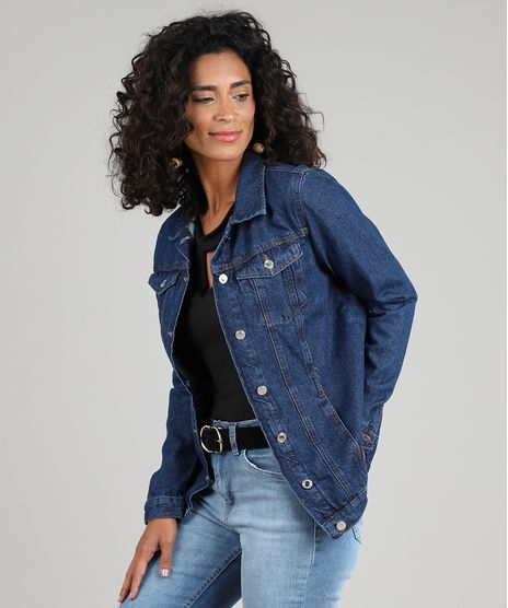 Jaqueta-Jeans-Feminina-Longa-com-Bolsos-Azul-Escuro-9592659-Azul_Escuro_1