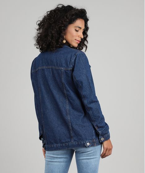 jaqueta jeans feminina azul escuro