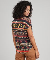 Camisa-Feminina-Estampada-Floral-com-Bolso-Manga-Curta-Preto-9530002-Preto_2