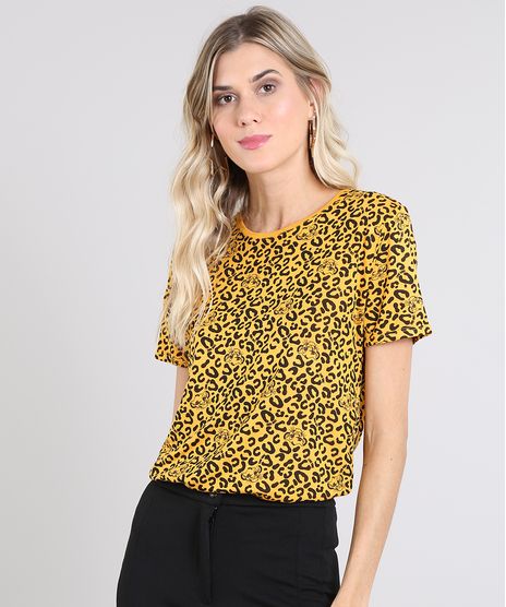 Blusa-Feminina-O-Rei-Leao-Estampada-Simba-Animal-Print-Manga-Curta-Decote-Redondo-Mostarda-9578199-Mostarda_1