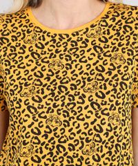 Blusa-Feminina-O-Rei-Leao-Estampada-Simba-Animal-Print-Manga-Curta-Decote-Redondo-Mostarda-9578199-Mostarda_4