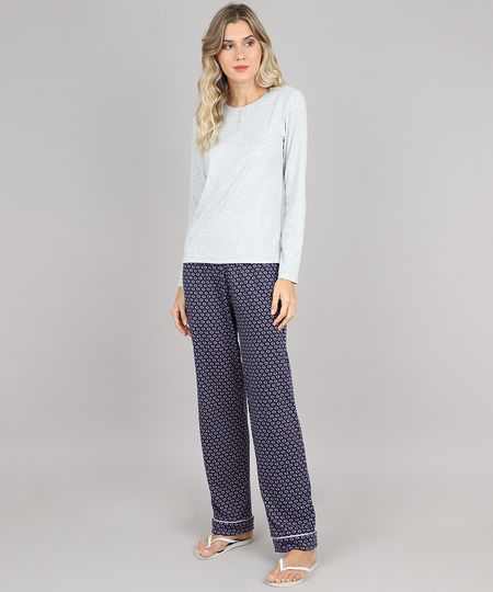 Pijama-Feminino-Canelado-Manga-Longa-Cinza-Mescla-Claro-9548254-Cinza_Mescla_Claro_1