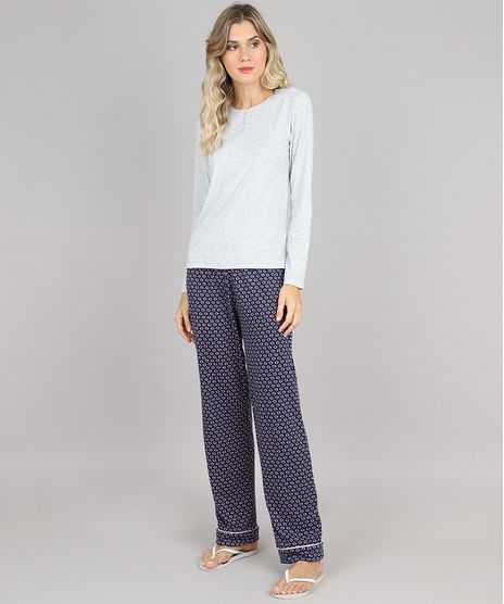 Pijama-Feminino-Canelado-Manga-Longa-Cinza-Mescla-Claro-9548254-Cinza_Mescla_Claro_1