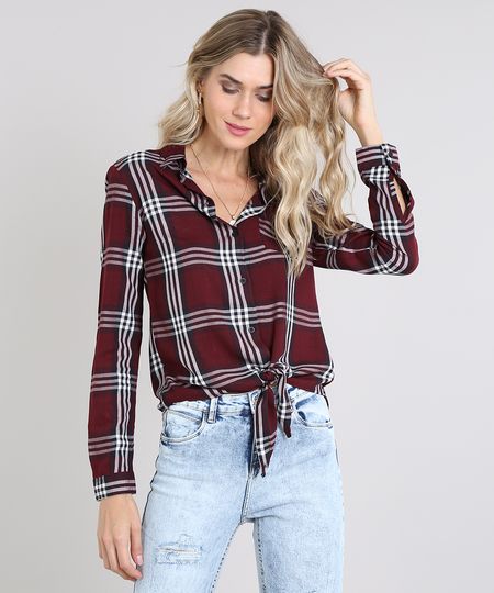 Camisa-Feminina-Estampada-Xadrez-com-No-Manga-Longa-Vinho-9573169-Vinho_1 Camisa-Feminina-Estampada-Xadrez-com-No-Manga-Longa-Vinho-9573169-Vinho_1