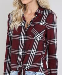 Camisa-Feminina-Estampada-Xadrez-com-No-Manga-Longa-Vinho-9573169-Vinho_4 Camisa-Feminina-Estampada-Xadrez-com-No-Manga-Longa-Vinho-9573169-Vinho_4