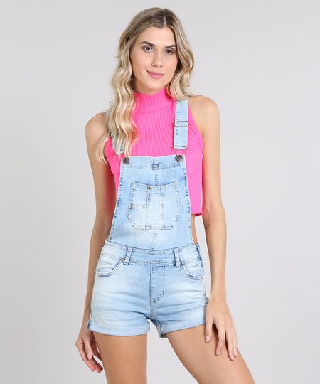 Jardineira-Jeans-Feminina-Reta-com-Bolsos-Azul-Claro-9589543-Azul_Claro_1