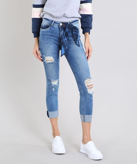 calça jeans estampada feminina
