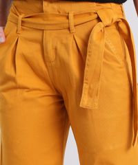 Calca-de-Sarja-Feminina-Pantacourt-Clochard-com-Bolsos-Mostarda-9586474-Mostarda_4