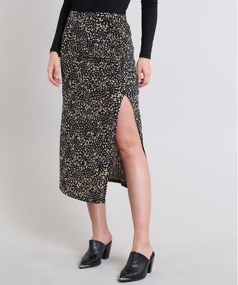 Saia-Feminina-Midi-Estampada-Animal-Print-com-Fenda-Preta-9591848-Preto_1