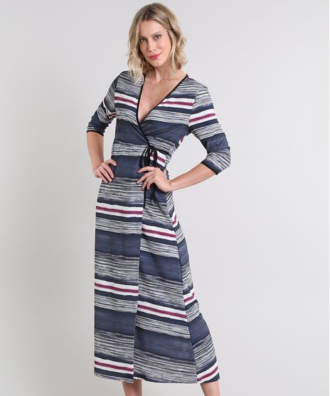 Vestido-Feminino-Longo-Envelope-Listrado-Manga-3-4-Preto-9589887-Preto_1