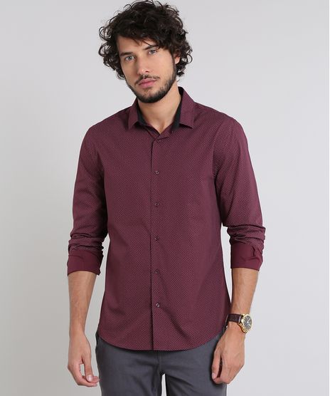 Camisa-Masculina-Slim-Estampada-Mini-Print-Manga-Longa-Vinho-9429413-Vinho_1