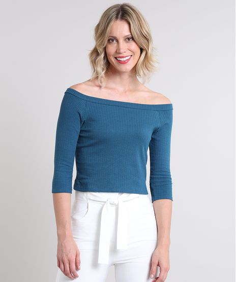Blusa-Feminina-Cropped-Canelada-Mangas-3-4-Decote-Ombro-a-Ombro-Azul-Petroleo-9513527-Azul_Petroleo_1