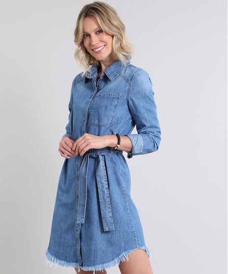 Vestido-Chemise-Jeans-Feminino-com-Faixa-Barra-Desfiada-Manga-Longa-Azul-Medio-9589537-Azul_Medio_1