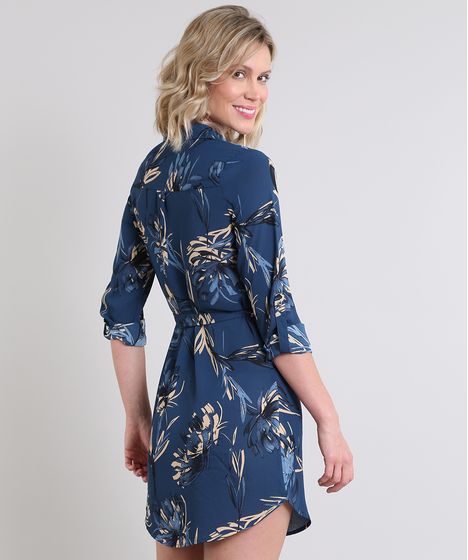 vestido chemise azul marinho