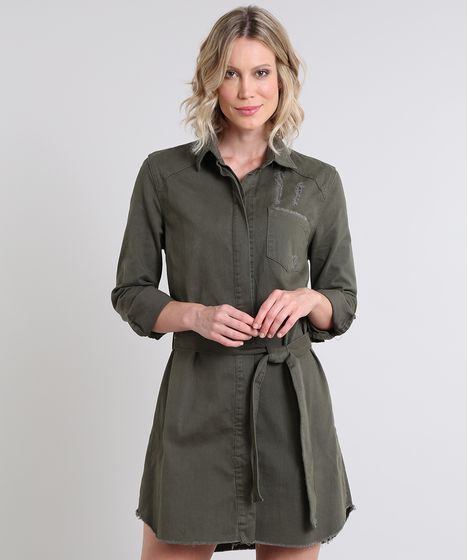 vestido chemise verde militar