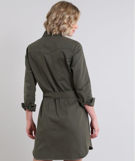 vestido chemise verde militar