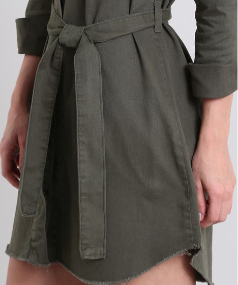 vestido chemise verde militar