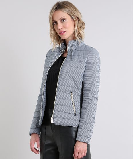 Jaqueta-Feminina-Puffer-Estampada-Pied-de-Poule-com-Fivela-Preta-9357193-Preto_1
