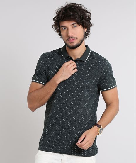 Polo-Masculina-em-Piquet-Estampada-Mini-Print-Manga-Curta-Verde-Escuro-9539346-Verde_Escuro_1