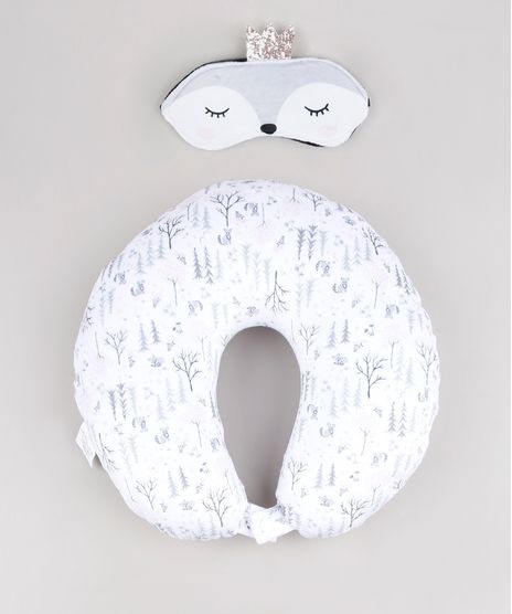 Kit-de-Apoio-de-Cabeca---Tapa-Olho-com-Coroa-Estampado-de-Floresta-Branco-9533527-Branco_1