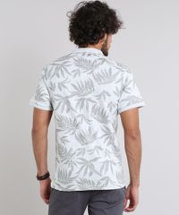 Polo-Masculina-Estampada-de-Folhagem-Manga-Curta-Cinza-Mescla-Claro-9526959-Cinza_Mescla_Claro_2