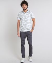 Polo-Masculina-Estampada-de-Folhagem-Manga-Curta-Cinza-Mescla-Claro-9526959-Cinza_Mescla_Claro_3