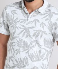 Polo-Masculina-Estampada-de-Folhagem-Manga-Curta-Cinza-Mescla-Claro-9526959-Cinza_Mescla_Claro_4