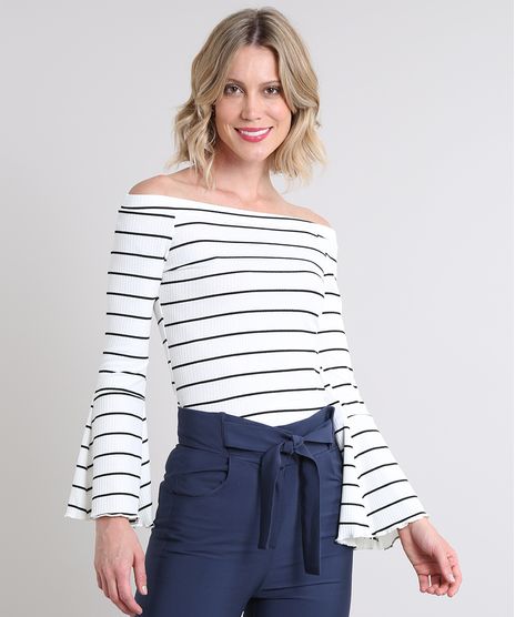 Blusa-Feminina-Canelada-Listrada-Ombro-a-Ombro-Manga-Longa-Trompete-Off-White-9579539-Off_White_1