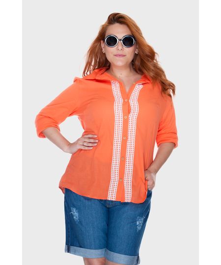 Camisa Social Laranja Plus Size - LARANJA-52 Menor preço em Camisa Social Laranja Plus Size - LARANJA-52
