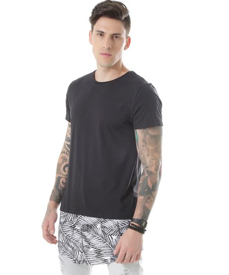 Camiseta-Longa-com-Estampa-de-Folhagem-Preta-8504395-Preto_1