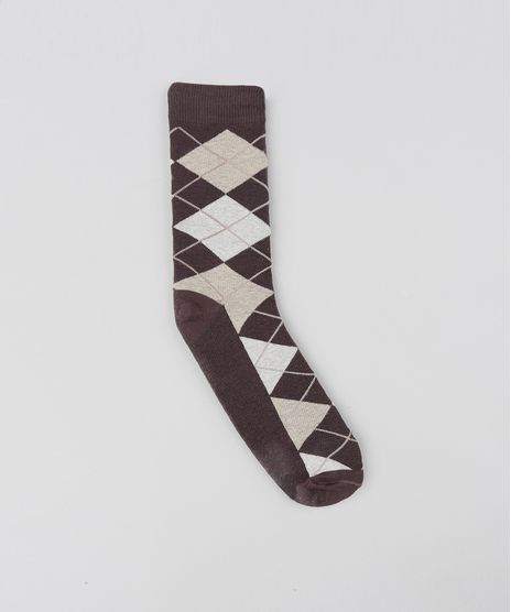 Meia-Masculina-Cano-Alto-Estampada-Xadrez-Marrom-8999676-Marrom_1