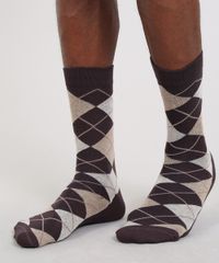Meia-Masculina-Cano-Alto-Estampada-Xadrez-Marrom-8999676-Marrom_2