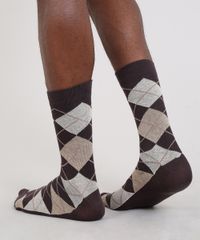 Meia-Masculina-Cano-Alto-Estampada-Xadrez-Marrom-8999676-Marrom_3