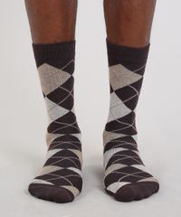 Meia-Masculina-Cano-Alto-Estampada-Xadrez-Marrom-8999676-Marrom_4
