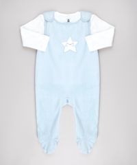 Conjunto-Infantil-de-Camiseta-Estampada-de-Estrelas-Off-White---Macacao-em-Plush-Sem-Manga-Azul-Claro-9451018-Azul_Claro_1