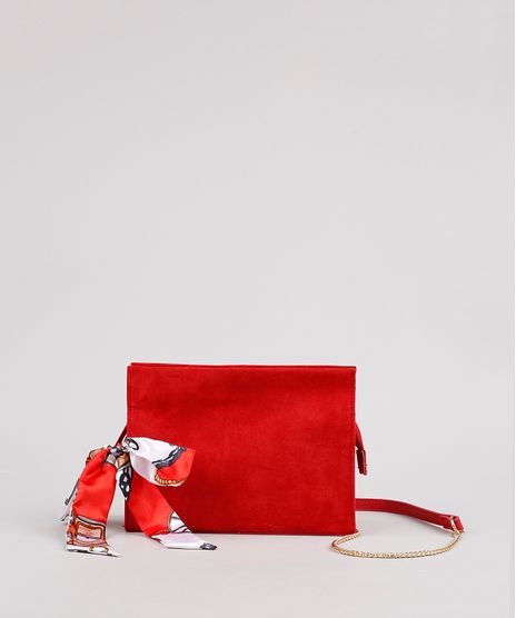 Bolsa-Feminina-Transversal-Media-em-Suede-com-Lenco-e-Corrente-Vermelho-9484654-Vermelho_1